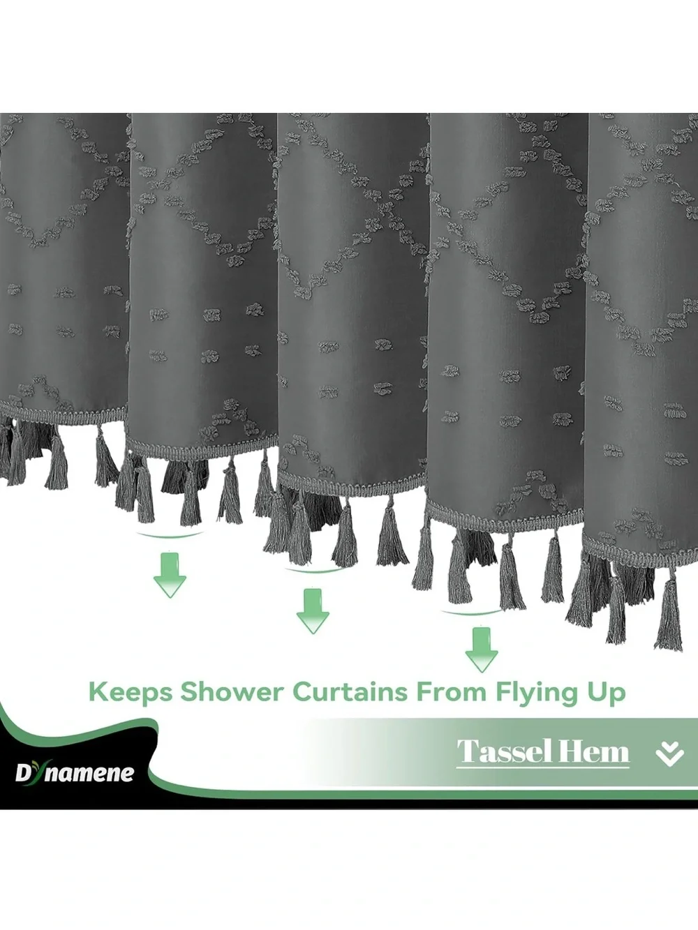 Textured Charcoal Gray Tassel Shower Curtain - Home Bath NWT